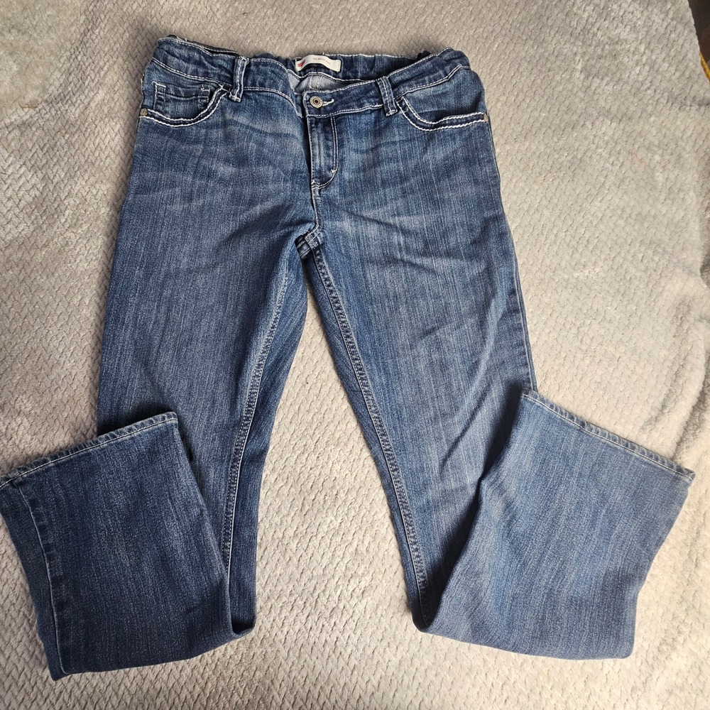 Levis 715 Jeans Girls 16.5 Plus Bootcut Blue Dark Wash Adjustable Waist - Picture 2 of 11